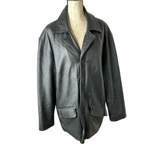 Rainforest‎ Men’s Black Genuine Leather Long Sleeve Button Front Jacket XL